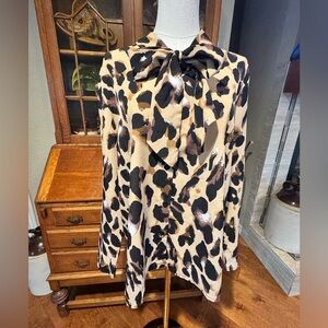 Leopard Print Women's Blouse with Bow